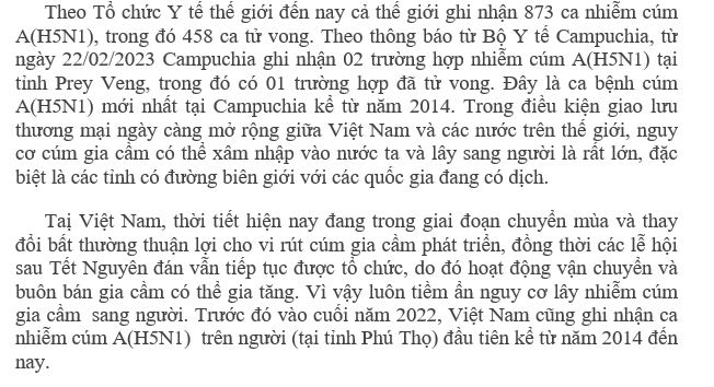 Công tác phòng chống cúm gia cầm lây sang người