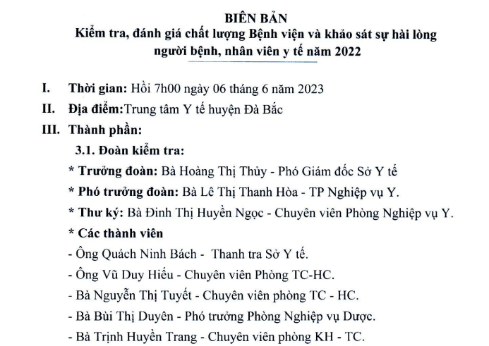 BB đánh giá chất lượng bệnh viện và khảo sát sự hài lòng người bệnh nhân viên y tế năm 2022