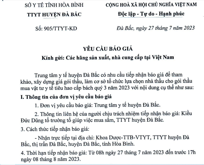 Yêu cầu báo giá